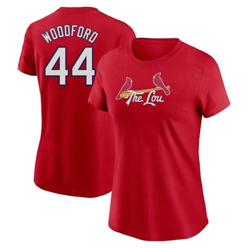 Women's St. Louis Cardinals Jake Woodford ＃44 2024 City Connect Fuse Name & Number T-Shirt - Red