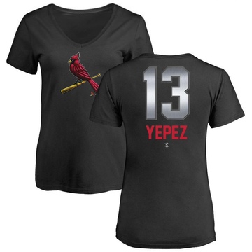 Women's St. Louis Cardinals Juan Yepez ＃13 Midnight Mascot V-Neck T-Shirt - Black