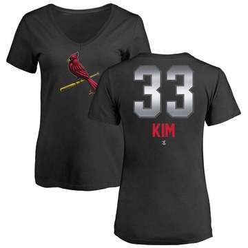 Women's St. Louis Cardinals Kwang Hyun Kim ＃33 Midnight Mascot V-Neck T-Shirt - Black