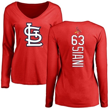 Women's St. Louis Cardinals Michael Siani ＃63 Backer Slim Fit Long Sleeve T-Shirt - Red