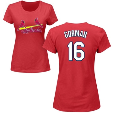 Women's St. Louis Cardinals Nolan Gorman ＃16 Roster Name & Number T-Shirt - Red