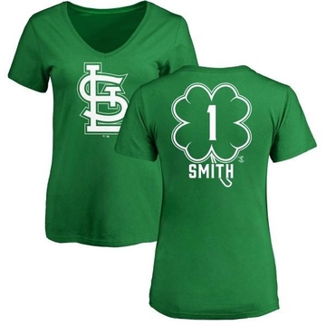 Women's St. Louis Cardinals Ozzie Smith ＃1 Dubliner Name & Number V-Neck T-Shirt Kelly - Green