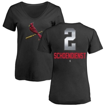 Women's St. Louis Cardinals Red Schoendienst ＃2 Midnight Mascot V-Neck T-Shirt - Black