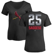 Women's St. Louis Cardinals Thomas Saggese ＃25 Midnight Mascot V-Neck T-Shirt - Black