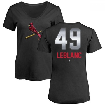 Women's St. Louis Cardinals Wade LeBlanc ＃49 Midnight Mascot V-Neck T-Shirt - Black