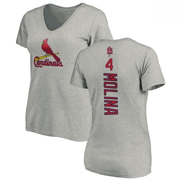 Women's St. Louis Cardinals Yadier Molina ＃4 Backer Slim Fit T-Shirt Ash