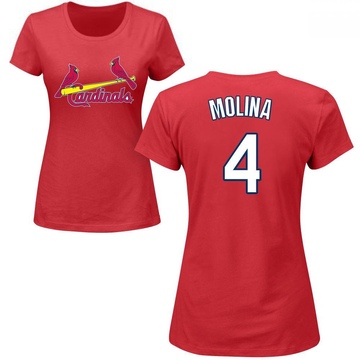 Women's St. Louis Cardinals Yadier Molina ＃4 Roster Name & Number T-Shirt - Red