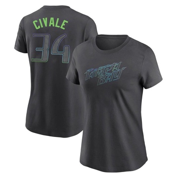 Women's Tampa Bay Rays Aaron Civale ＃34 2024 City Connect T-Shirt - Charcoal