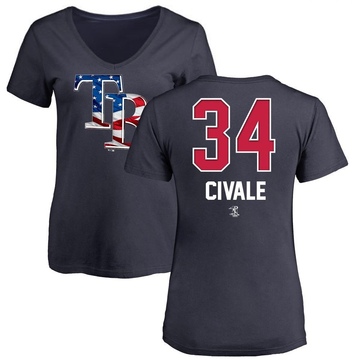 Women's Tampa Bay Rays Aaron Civale ＃34 Name and Number Banner Wave V-Neck T-Shirt - Navy
