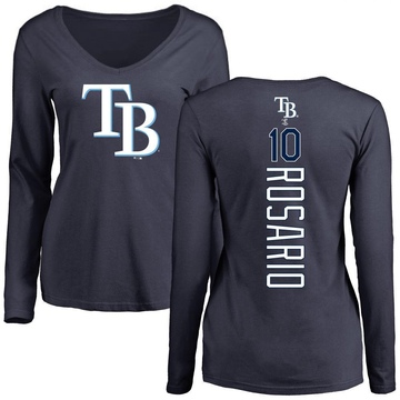 Women's Tampa Bay Rays Amed Rosario ＃10 Backer Slim Fit Long Sleeve T-Shirt - Navy