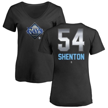 Women's Tampa Bay Rays Austin Shenton ＃54 Midnight Mascot V-Neck T-Shirt - Black