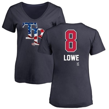 Women's Tampa Bay Rays Brandon Lowe ＃8 Name and Number Banner Wave V-Neck T-Shirt - Navy