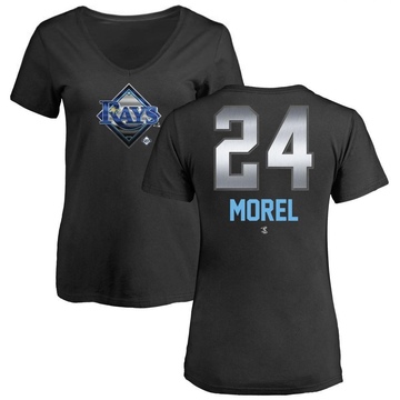 Women's Tampa Bay Rays Christopher Morel ＃24 Midnight Mascot V-Neck T-Shirt - Black