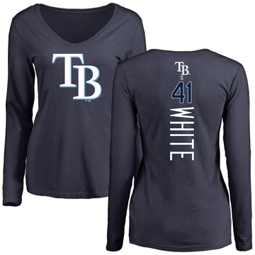 Women's Tampa Bay Rays Colby White ＃41 Backer Slim Fit Long Sleeve T-Shirt - Navy