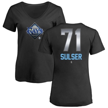 Women's Tampa Bay Rays Cole Sulser ＃71 Midnight Mascot V-Neck T-Shirt - Black