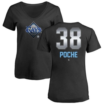 Women's Tampa Bay Rays Colin Poche ＃38 Midnight Mascot V-Neck T-Shirt - Black