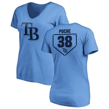 Women's Tampa Bay Rays Colin Poche ＃38 RBI Slim Fit V-Neck T-Shirt - Light Blue
