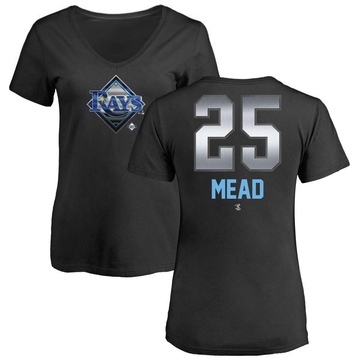 Women's Tampa Bay Rays Curtis Mead ＃25 Midnight Mascot V-Neck T-Shirt - Black