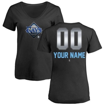 Women's Tampa Bay Rays Custom ＃00 Midnight Mascot V-Neck T-Shirt - Black