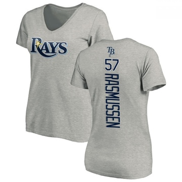 Women's Tampa Bay Rays Drew Rasmussen ＃57 Backer Slim Fit T-Shirt Ash