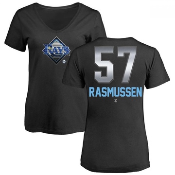 Women's Tampa Bay Rays Drew Rasmussen ＃57 Midnight Mascot V-Neck T-Shirt - Black