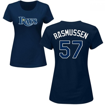 Women's Tampa Bay Rays Drew Rasmussen ＃57 Roster Name & Number T-Shirt - Navy