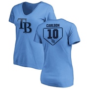 Women's Tampa Bay Rays Dylan Carlson ＃10 RBI Slim Fit V-Neck T-Shirt - Light Blue