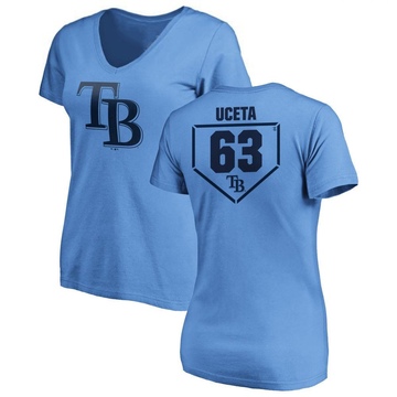 Women's Tampa Bay Rays Edwin Uceta ＃63 RBI Slim Fit V-Neck T-Shirt - Light Blue
