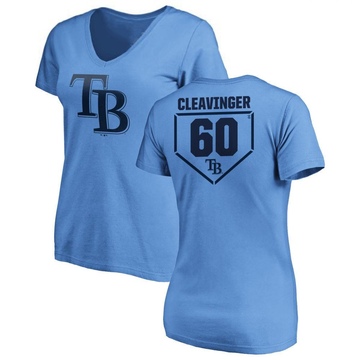 Women's Tampa Bay Rays Garrett Cleavinger ＃60 RBI Slim Fit V-Neck T-Shirt - Light Blue