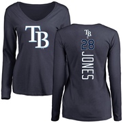 Women's Tampa Bay Rays Greg Jones ＃28 Backer Slim Fit Long Sleeve T-Shirt - Navy