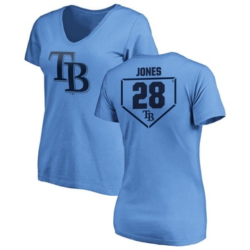 Women's Tampa Bay Rays Greg Jones ＃28 RBI Slim Fit V-Neck T-Shirt - Light Blue