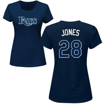 Women's Tampa Bay Rays Greg Jones ＃28 Roster Name & Number T-Shirt - Navy