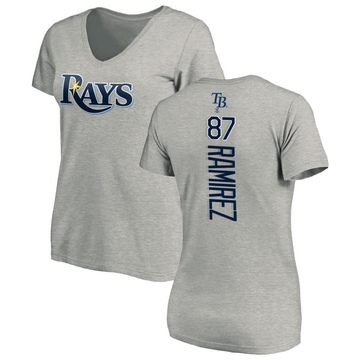 Women's Tampa Bay Rays Harold Ramirez ＃87 Backer Slim Fit T-Shirt Ash