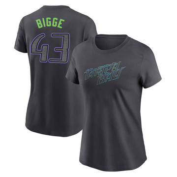 Women's Tampa Bay Rays Hunter Bigge ＃43 2024 City Connect T-Shirt - Charcoal