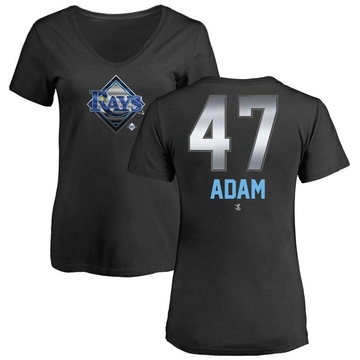 Women's Tampa Bay Rays Jason Adam ＃47 Midnight Mascot V-Neck T-Shirt - Black