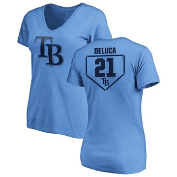 Women's Tampa Bay Rays Jonny Deluca ＃21 RBI Slim Fit V-Neck T-Shirt - Light Blue