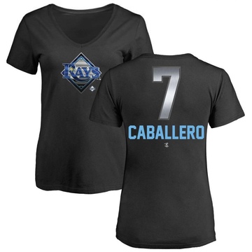 Women's Tampa Bay Rays Jose Caballero ＃7 Midnight Mascot V-Neck T-Shirt - Black