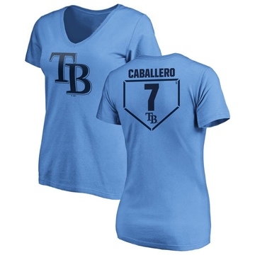 Women's Tampa Bay Rays Jose Caballero ＃7 RBI Slim Fit V-Neck T-Shirt - Light Blue