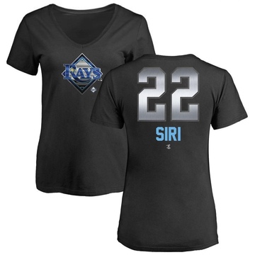 Women's Tampa Bay Rays Jose Siri ＃22 Midnight Mascot V-Neck T-Shirt - Black