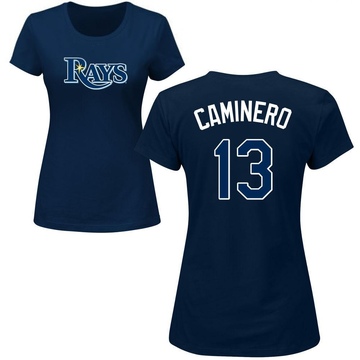 Women's Tampa Bay Rays Junior Caminero ＃13 Roster Name & Number T-Shirt - Navy