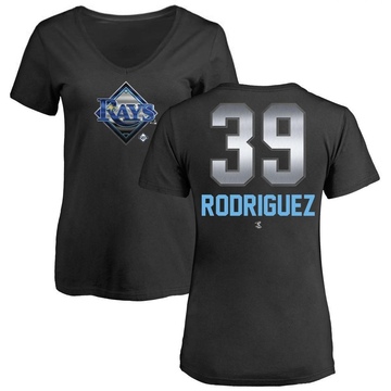 Women's Tampa Bay Rays Manuel Rodriguez ＃39 Midnight Mascot V-Neck T-Shirt - Black