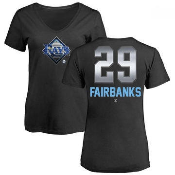 Women's Tampa Bay Rays Pete Fairbanks ＃29 Midnight Mascot V-Neck T-Shirt - Black