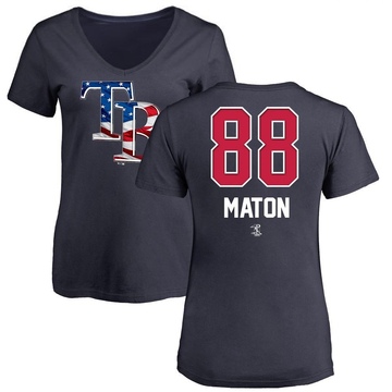 Women's Tampa Bay Rays Phil Maton ＃88 Name and Number Banner Wave V-Neck T-Shirt - Navy