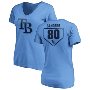 Women's Tampa Bay Rays Phoenix Sanders ＃80 RBI Slim Fit V-Neck T-Shirt - Light Blue