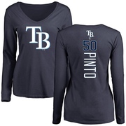 Women's Tampa Bay Rays Rene Pinto ＃50 Backer Slim Fit Long Sleeve T-Shirt - Navy