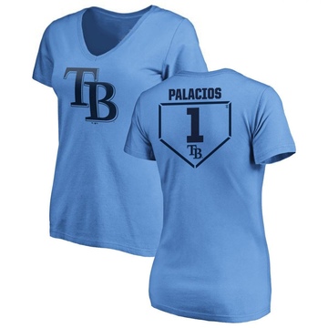 Women's Tampa Bay Rays Richie Palacios ＃1 RBI Slim Fit V-Neck T-Shirt - Light Blue