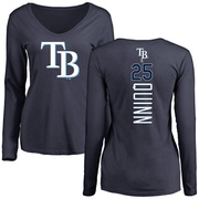 Women's Tampa Bay Rays Roman Quinn ＃25 Backer Slim Fit Long Sleeve T-Shirt - Navy