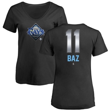 Women's Tampa Bay Rays Shane Baz ＃11 Midnight Mascot V-Neck T-Shirt - Black