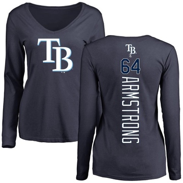 Women's Tampa Bay Rays Shawn Armstrong ＃64 Backer Slim Fit Long Sleeve T-Shirt - Navy