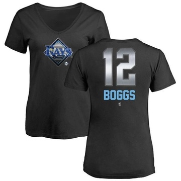 Women's Tampa Bay Rays Wade Boggs ＃12 Midnight Mascot V-Neck T-Shirt - Black